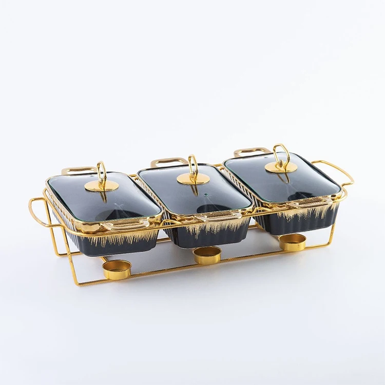 Wedding Party White Green Porcelain Food Warmer Hot Pot Luxury Ceramic Soup Food Casserole Dish Set of 3 with Glass Lid