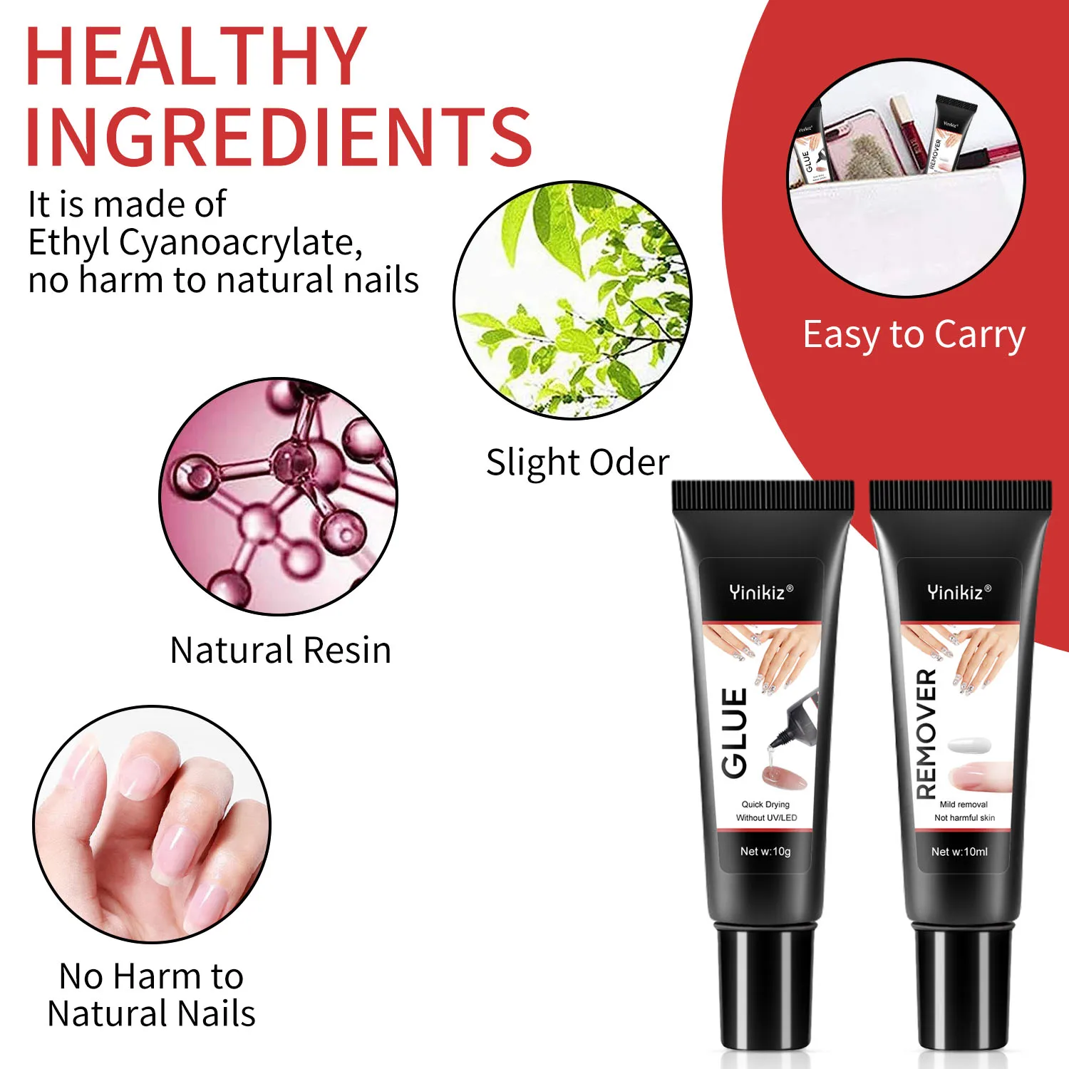 Yinikiz Quick Drying 10g Semi Solid Nail Glue with 10ml Remover for Press On Nails Tips  Long Lasting False Nails Kit Glue Gel