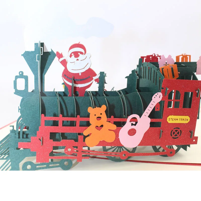 Ychon Santa Claus Pop-up Card Wholesale Custom Print Recycled Paper  Handmade 3D Pop Up Holiday Merry Christmas Greeting Cards