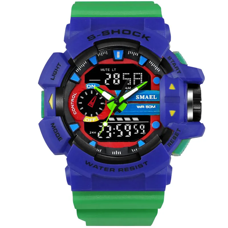 
Smael 1436 new fashion sport military cool red digital&quartz 5ATM water resistant plastic unisex wrist watches with PU strap 