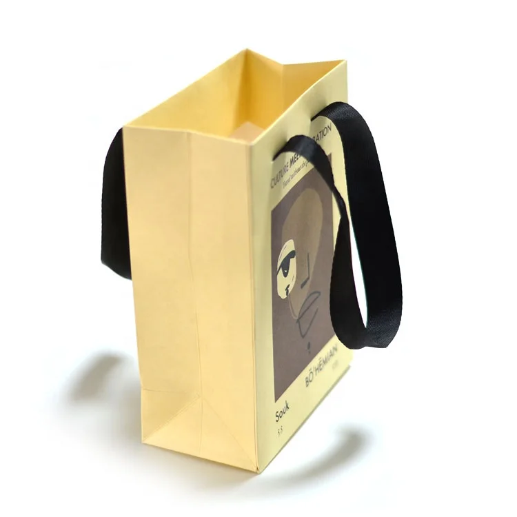 Custom beige Gift Paper Bags With Your Own Personal Logo Shopping Bag