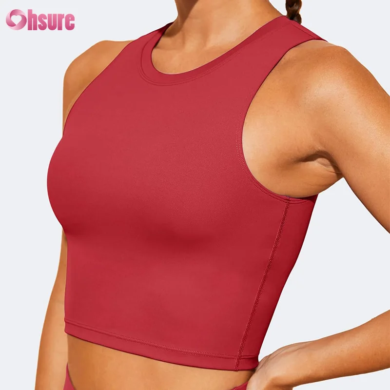 Bodybuilding Nylon & Spandex Blend Sport Wear Chest Pad Yoga Wear Women Crop Tank Tops