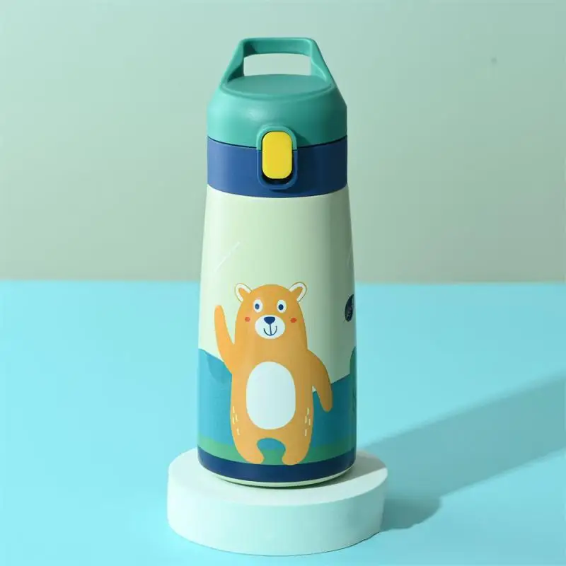 Kids Stainless Steel Straw Thermos Mug With Case Cartoon Leak-Proof Vacuum Flask Children Thermal Water Bottle Thermocup