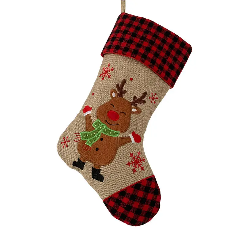 Custom Christmas Stockings Holiday Personalized Plaid Cuff  Rustic Natrual Style Santa Claus Pattern Christmas Stocking