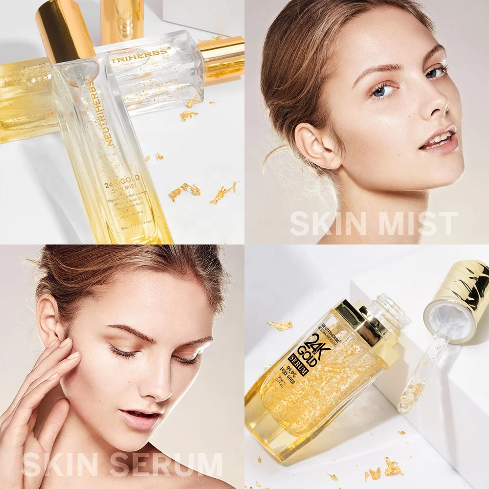 Neutruherbs Deep Moisturizing Hydrating Oil Control Face Toner Mist Anti Wrink Aging Whitening Serum 24K Gold Skin Care Set