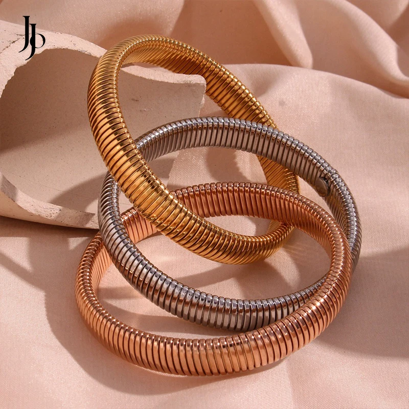 JOJO Fashion 18K Gold Plated Stainless Steel 3 Layer Elastic Bracelets for Women High Quality Jewelry