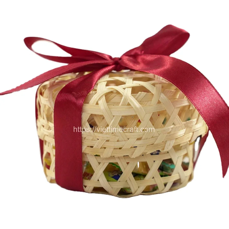 Wholesale in Bulk Woven Bamboo Gift Box With Ribbon Home Decor Best Price Vietnam Factory Handicraft