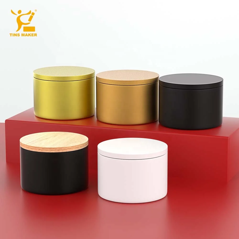 Wholesale Seamless 4Oz 8Oz White Black Gold Empty Soy Wax Home Decorative Metal Tin Can Round Candle Jar Gift Box Set