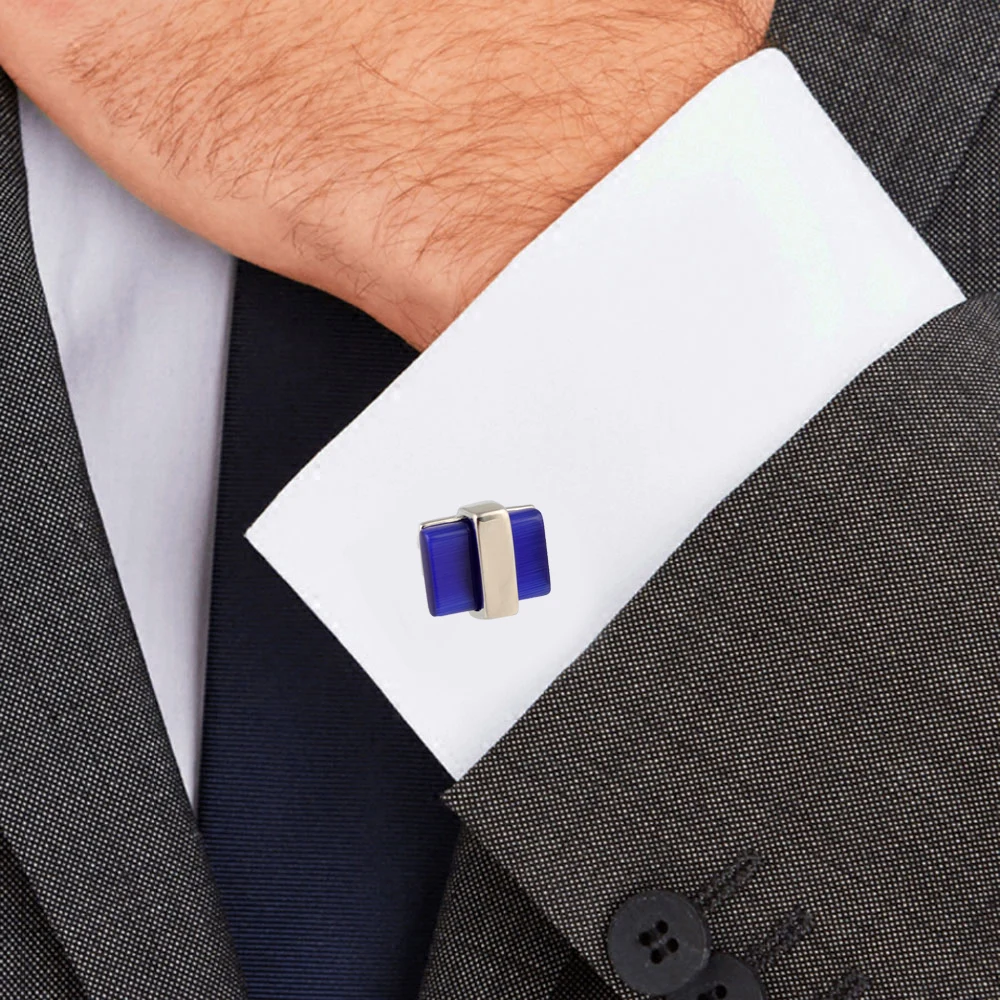 Rectangular Blue Opal Sterling silver Shirt Cufflinks