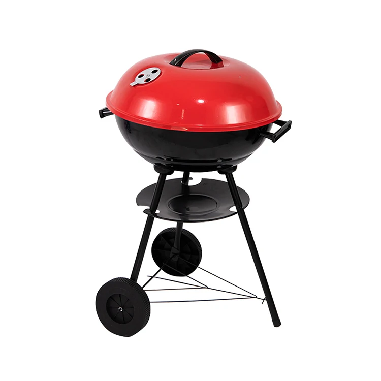 Round Charcoal Barbecue Grill Round Cast Iron Camping Portable Trolley BBQ Grill Charcoal Grill