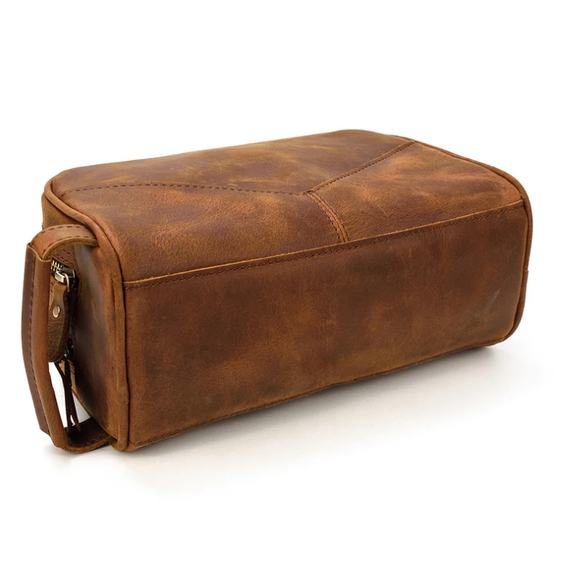 2024 Custom Genuine Leather Retro Clutch Bag For Men Cosmetic Bags Cases