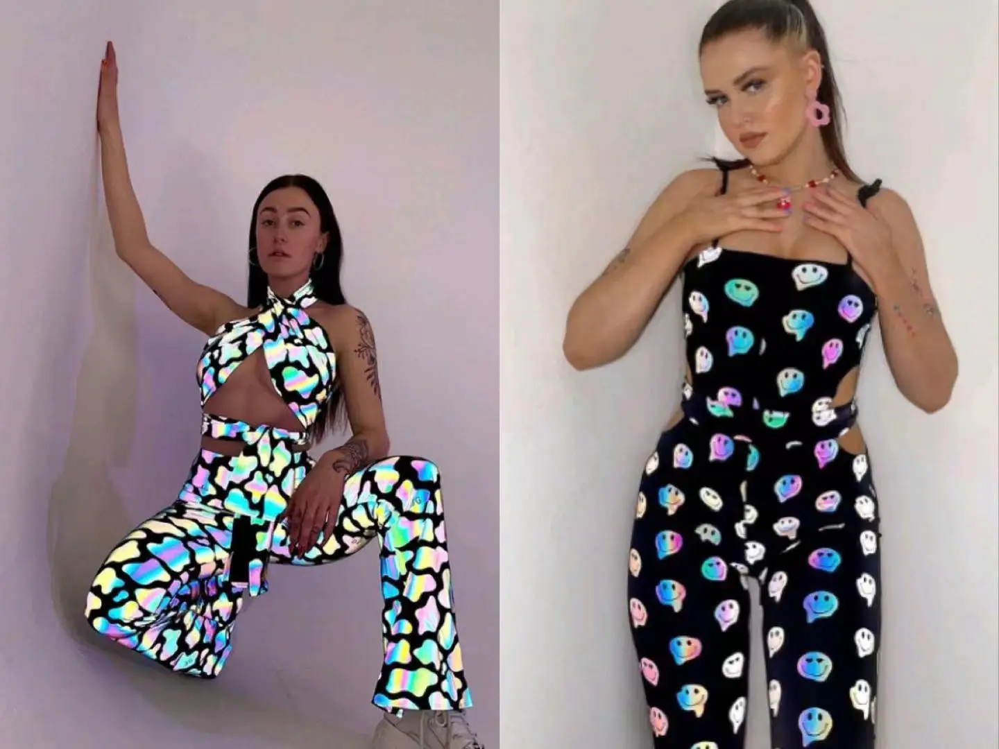 4 ways good stretch elastic rainbow spandex reflective printed fabrics for leggings sports clothing jumpsuits