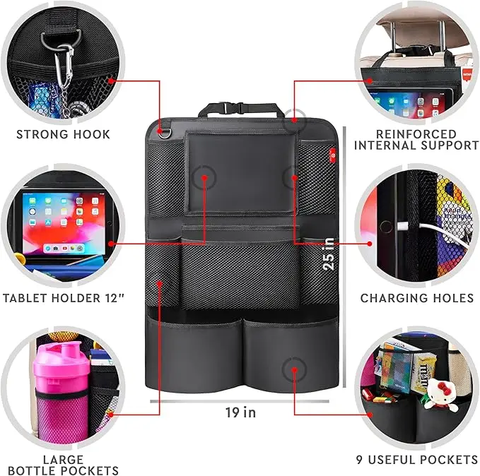 Backseat Car Organizer Kick Mats Back Seat Protector with Touch Screen Tablet Holder Back Seat Organizer for Kids
