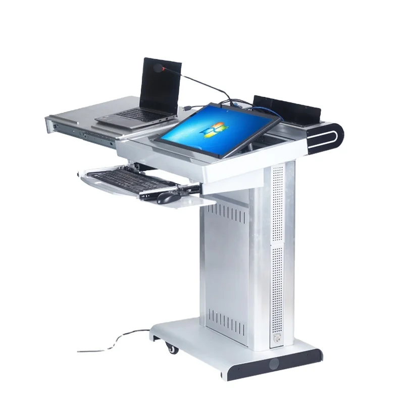 STEEL Podium 32inch front monitor FK535K Interactive lectern sliver cover keyboard drawer AV rack cabinet lectern
