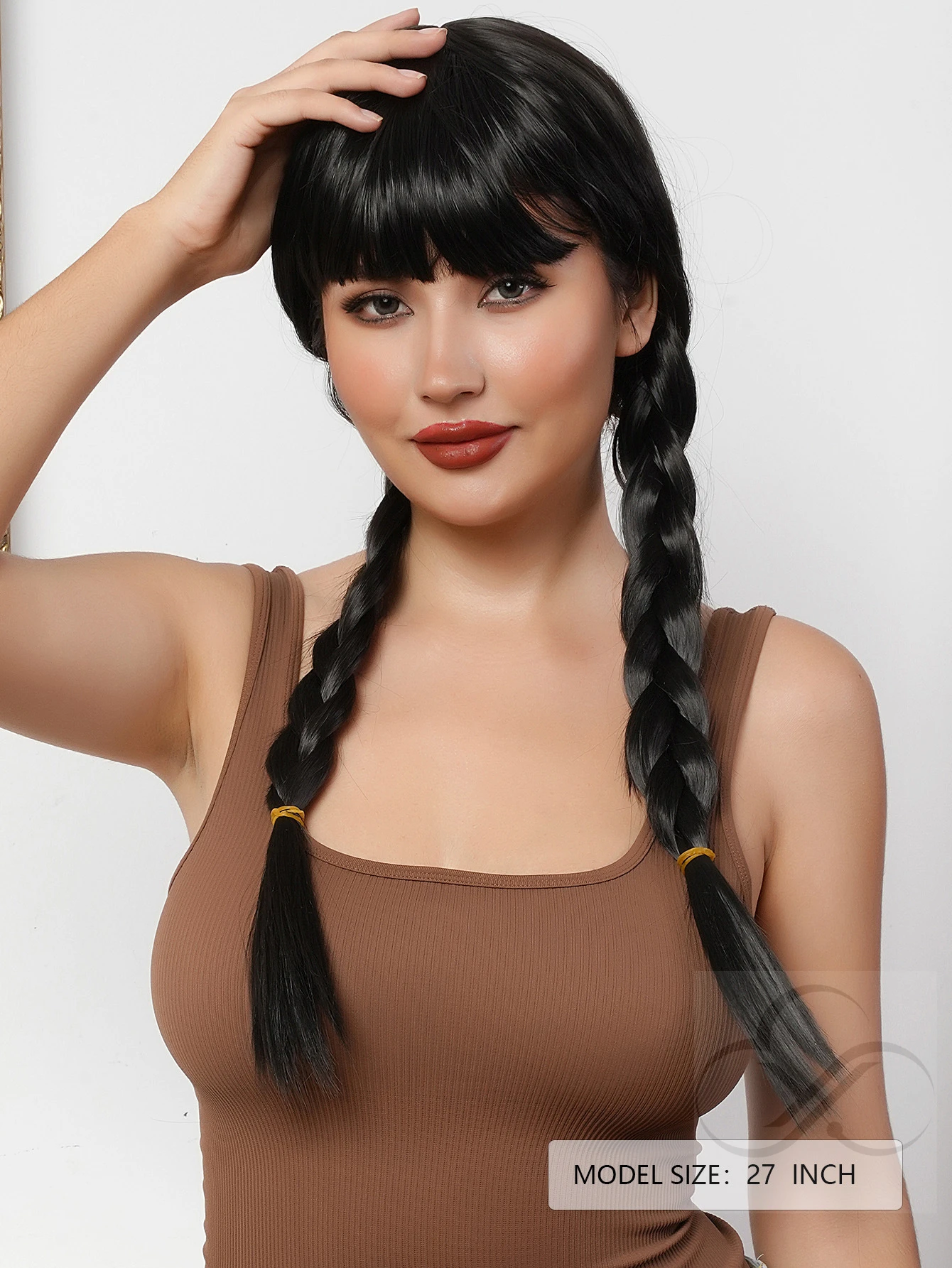 HD 40 inch  full lace front black double long ponytail twist braid cosplay animation wig