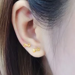 Gold Jewelry Real 18K Gold Bow Stud Earrings Au750 Earrings Tassel Earrings