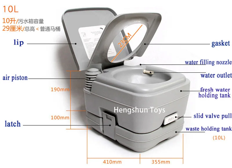 
China 10L High quality plastic portable camping toilet with two sprayer 