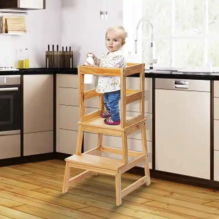 Toddler Tower Kids Step Stool Kitchen Helper Step Stool for Kids and Toddlers 2 Steps Stool with Safety Rail