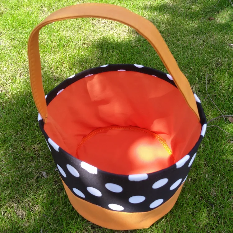 Halloween Pumpkin Bucket Supplies Black Orange Bat Skeleton Decoration Fabric Trick or Treat Candy Tote Bag Gift Basket For Kids
