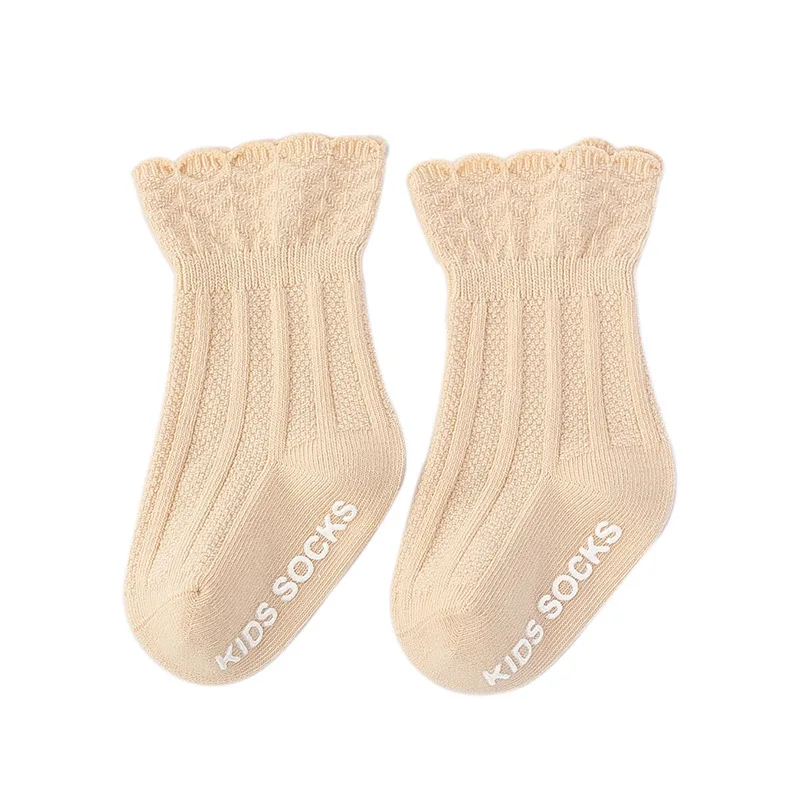 2023 baby socks 0-3 months middle tube non-slip toddler socks combed cotton solid color newborn cute baby anti slip socks