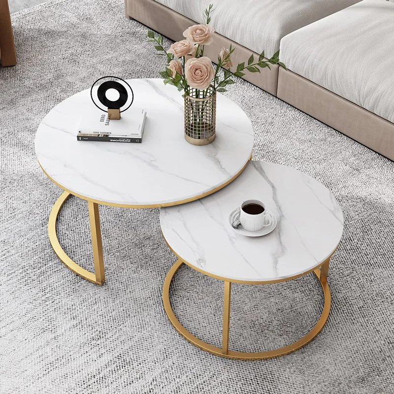 High quality luxury living room furniture stainless steel white minimalist coffee table marble top gold coffee table design