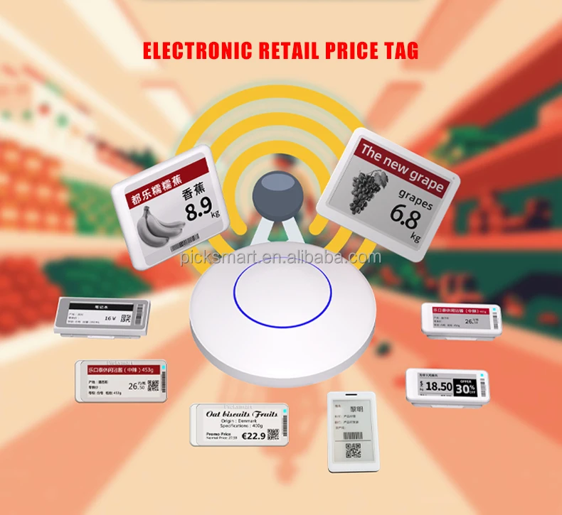 Picksmart Epaper Display Price Tag Supermarket e-ink Electronic Shelf Label ESL System Rfid tag