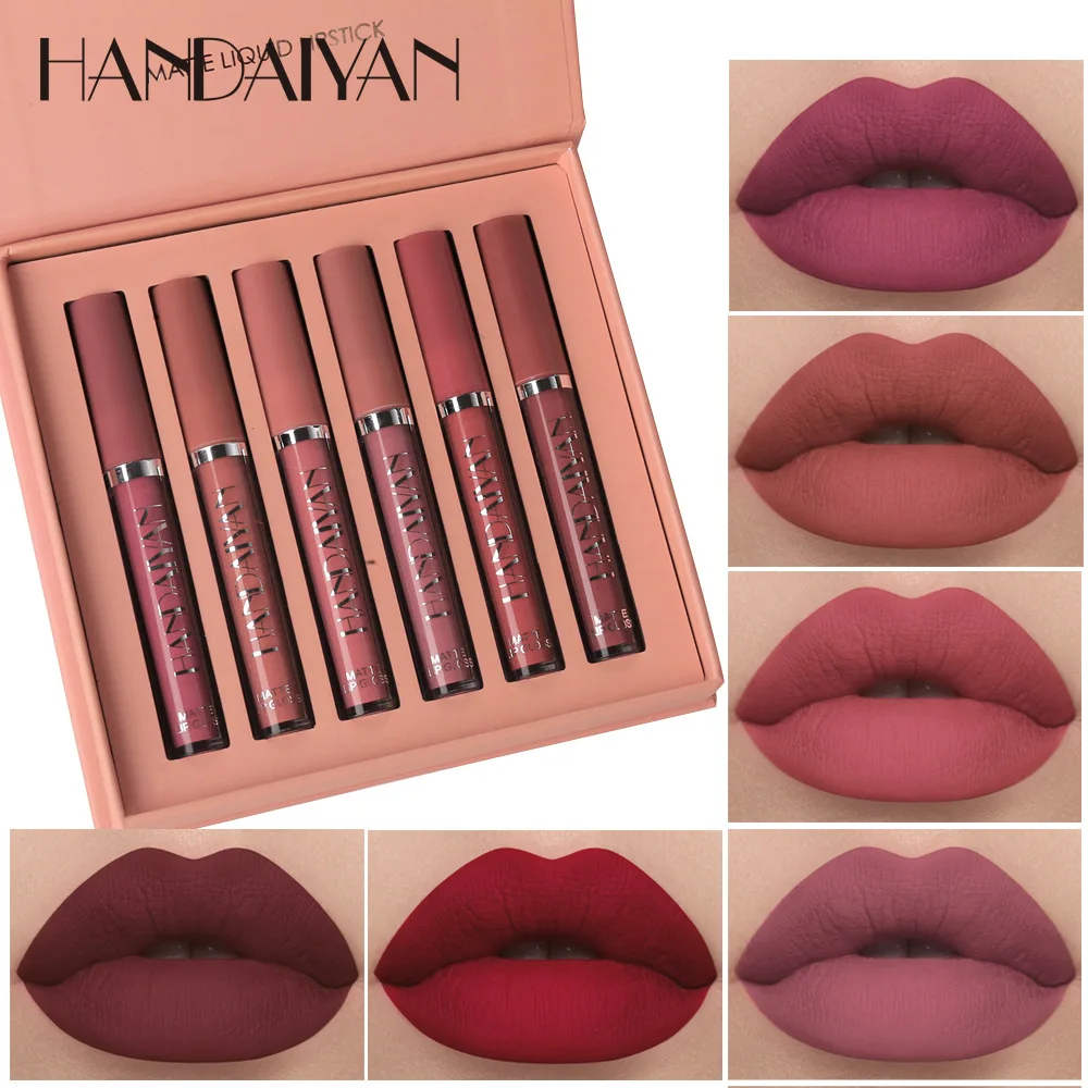 HANDAIYAN waterproof cosmetic liquid lipstick halal matte Non Staining Cup Moisturizing Lipstick 6 Lip Color Glaze Set Wholesale