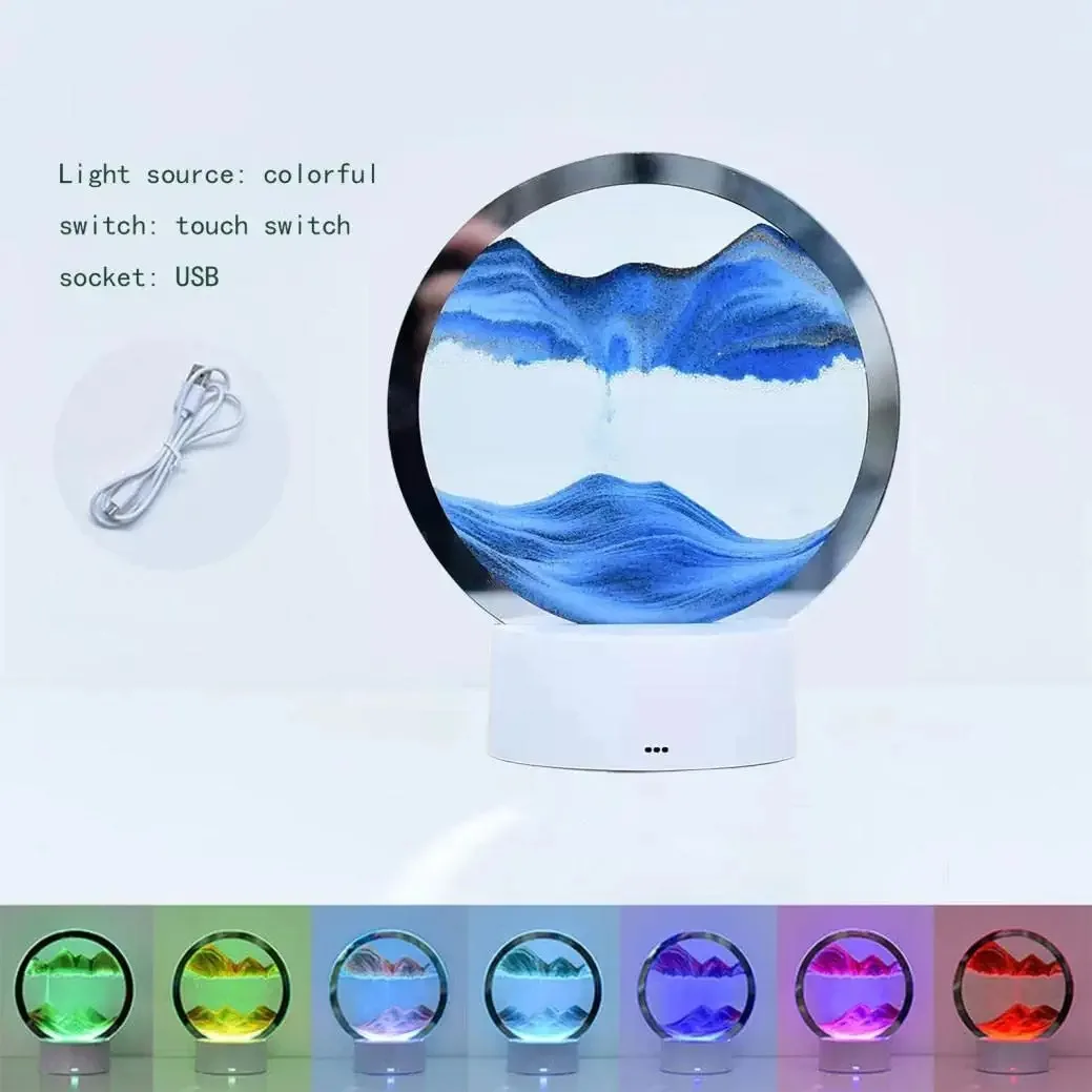 Hot Sale Colorful Large Dynamic Round Glass 3d Deep Moving Flowing Sand Art
