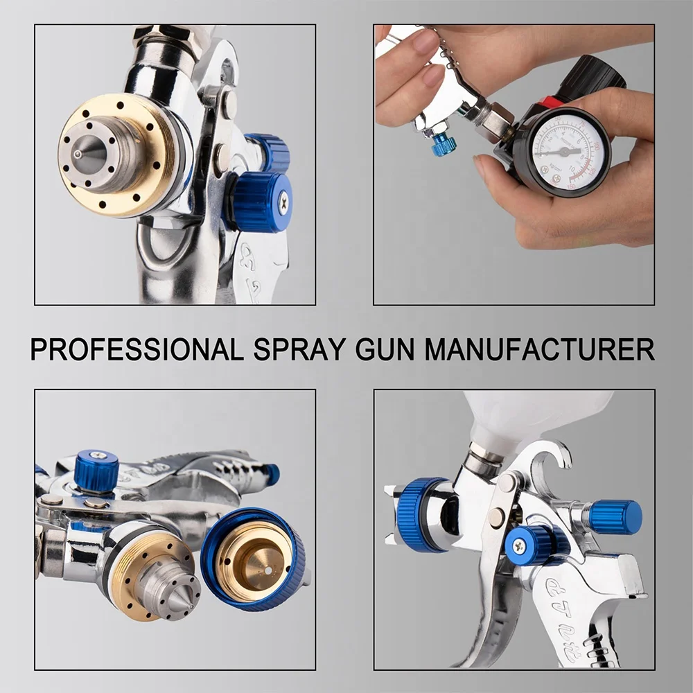 2008 HVLP professional car spray gun automotive refinishing pneumatic paint spray gun replaceable nozzle spray gun
