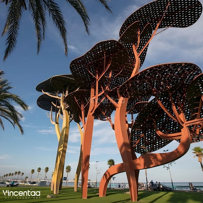 Vincentaa Custom Modern Corten Steel Tree Sculpture Outdoor Park Garden Decorative Sculpture