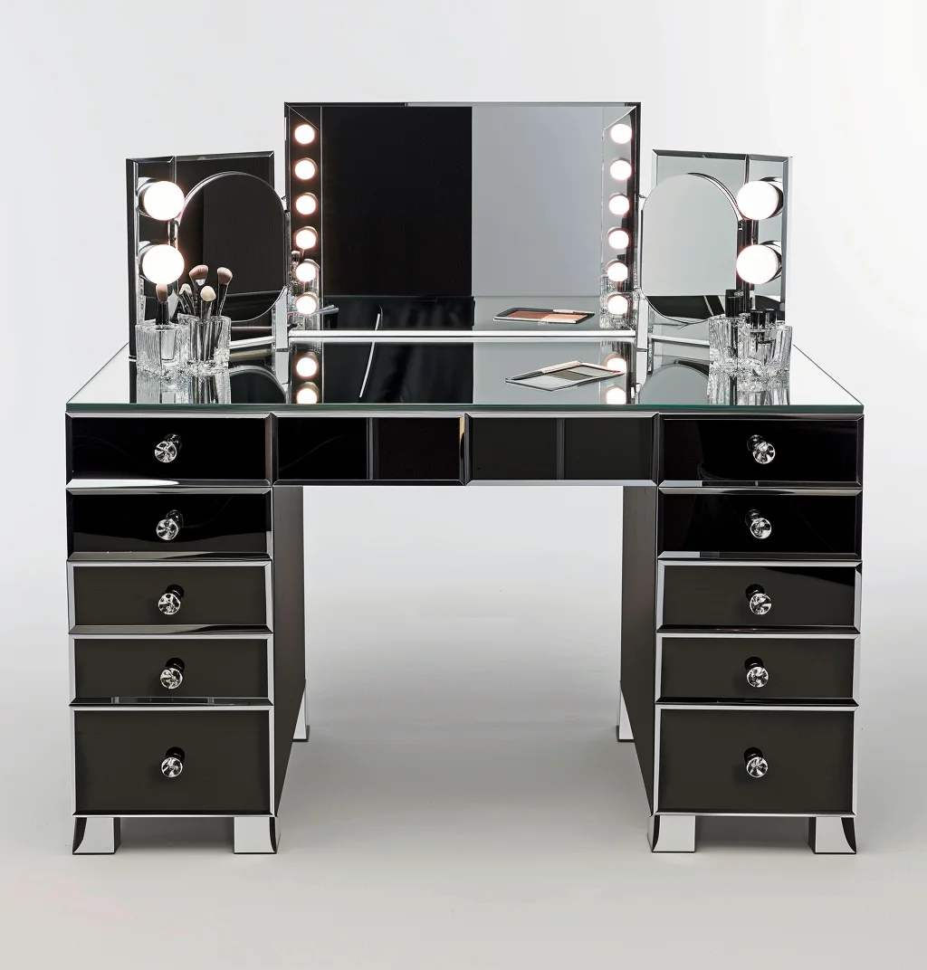 modern design antique black makeup bedroom dressing table with led mirror and drawers makeup vanities bedroom furniture