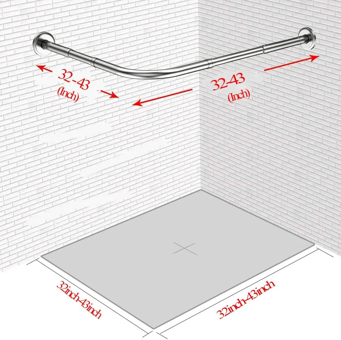New Life Stretchable Drill Free Install 304 Stainless L Shaped Shower Curtain Rod Accessories