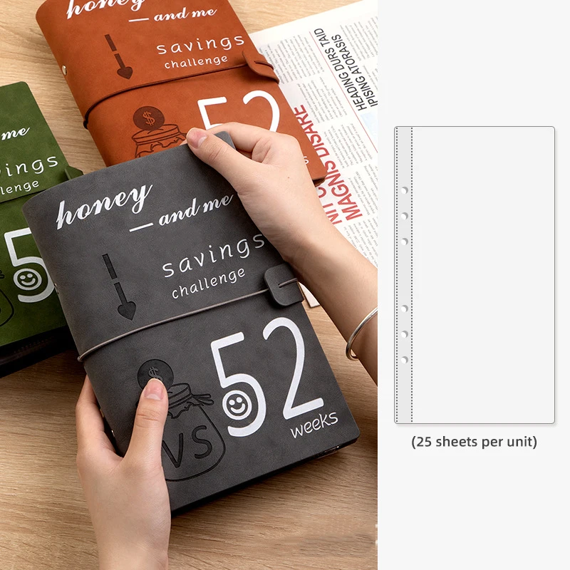 Custom Logo Savings Envelope Loose-Leaf PU Leather Budget Binder Organizer/Planner 52 week money saving challenge binder