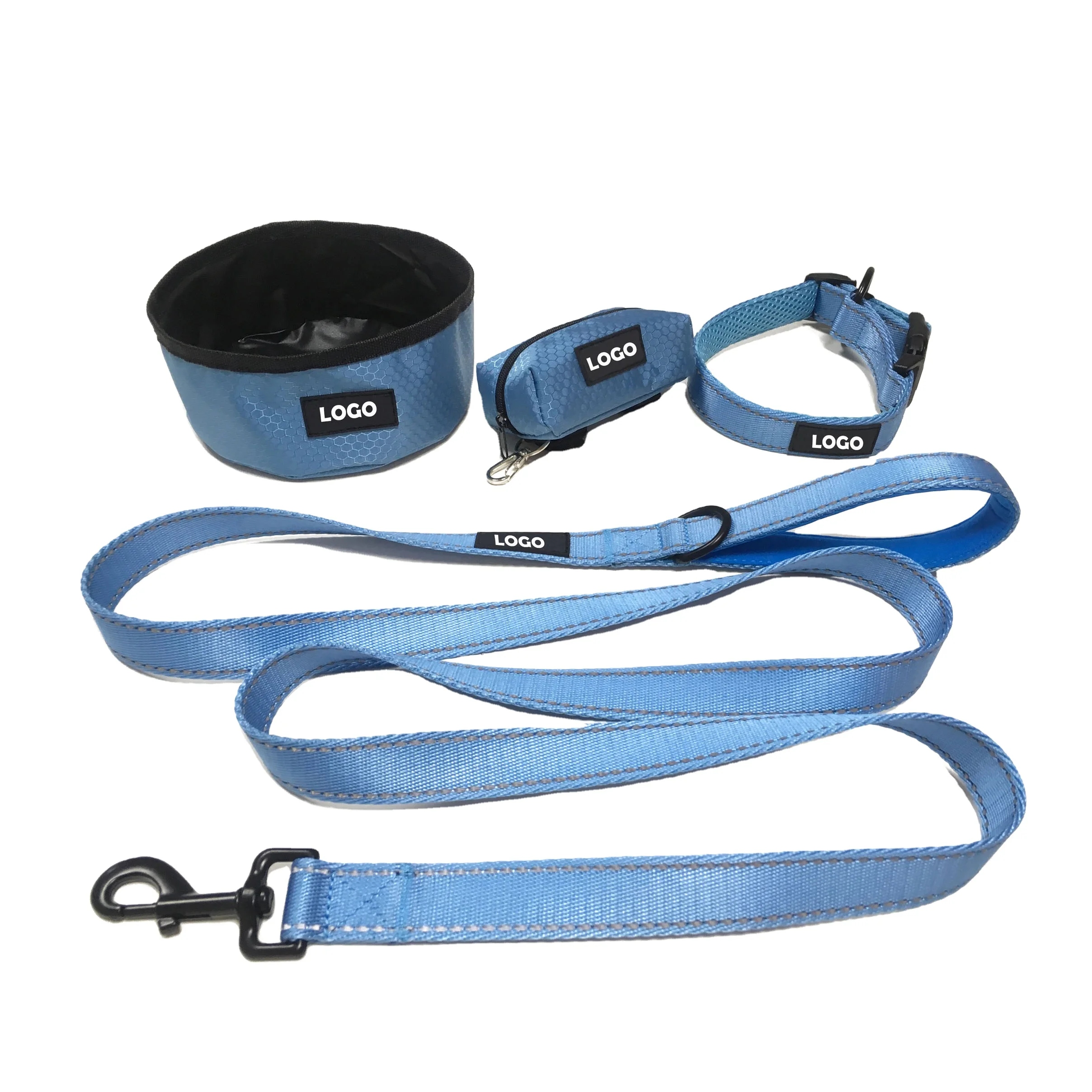 Durable Pet Dog Leash and Collar,with Dog Bowl,Dog Poo Bag Holder for a Set