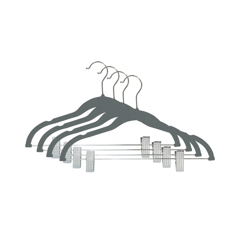 adult and children size velvet coat hanger for cloths with plastic clips pants trousers ornament hanger