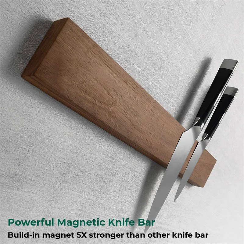 16.5' Magnetic Knife Holder for Wall, Powerful Acacia Wood Magnet Strip Rack for Kitchen Knives & Tools