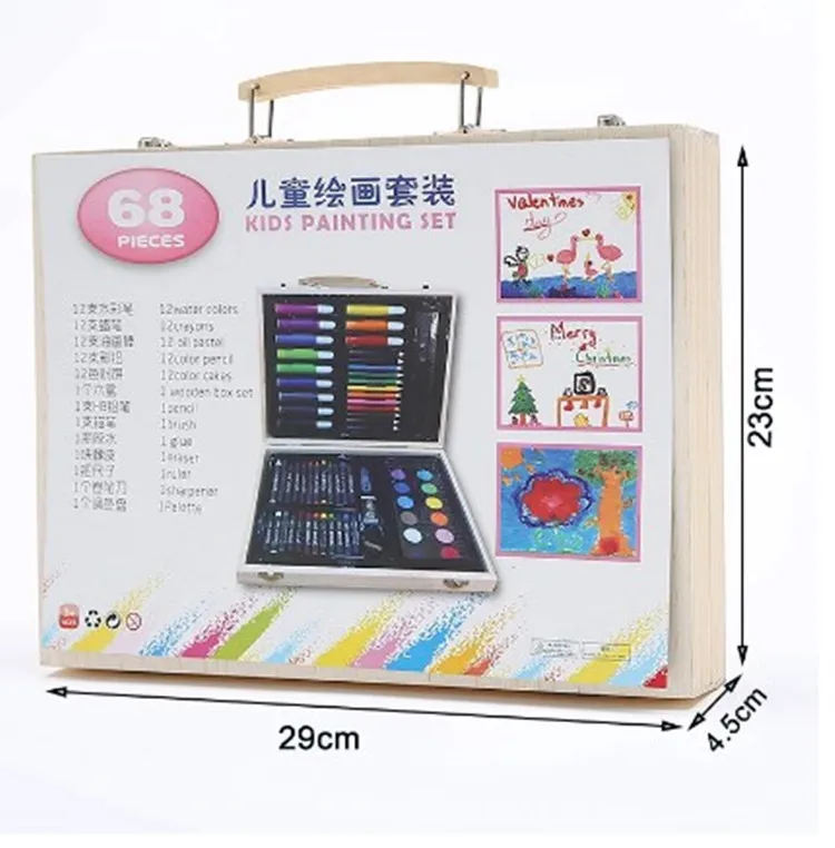 Набор цветных карандашей в деревянной коробке, 68 шт., кисть для акварели, ручки, рисование, художественные наборы для детей, набор канцелярских принадлежностей, подарок