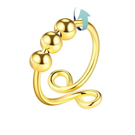 Adjustable Jewelry Gold Plated Statement Flower Eye Zirconia Ease Anxiety Bead Rotatable Women Rings