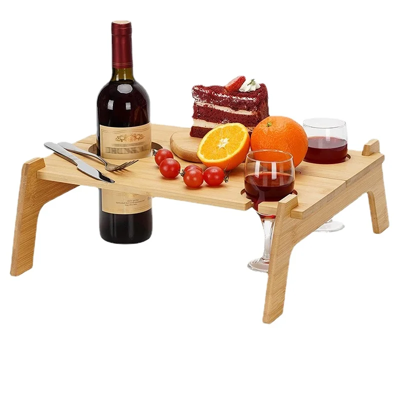 Hangrui Portable Bamboo Wood Mini Cheese Snack Picnic Tray for Camping and Beach
