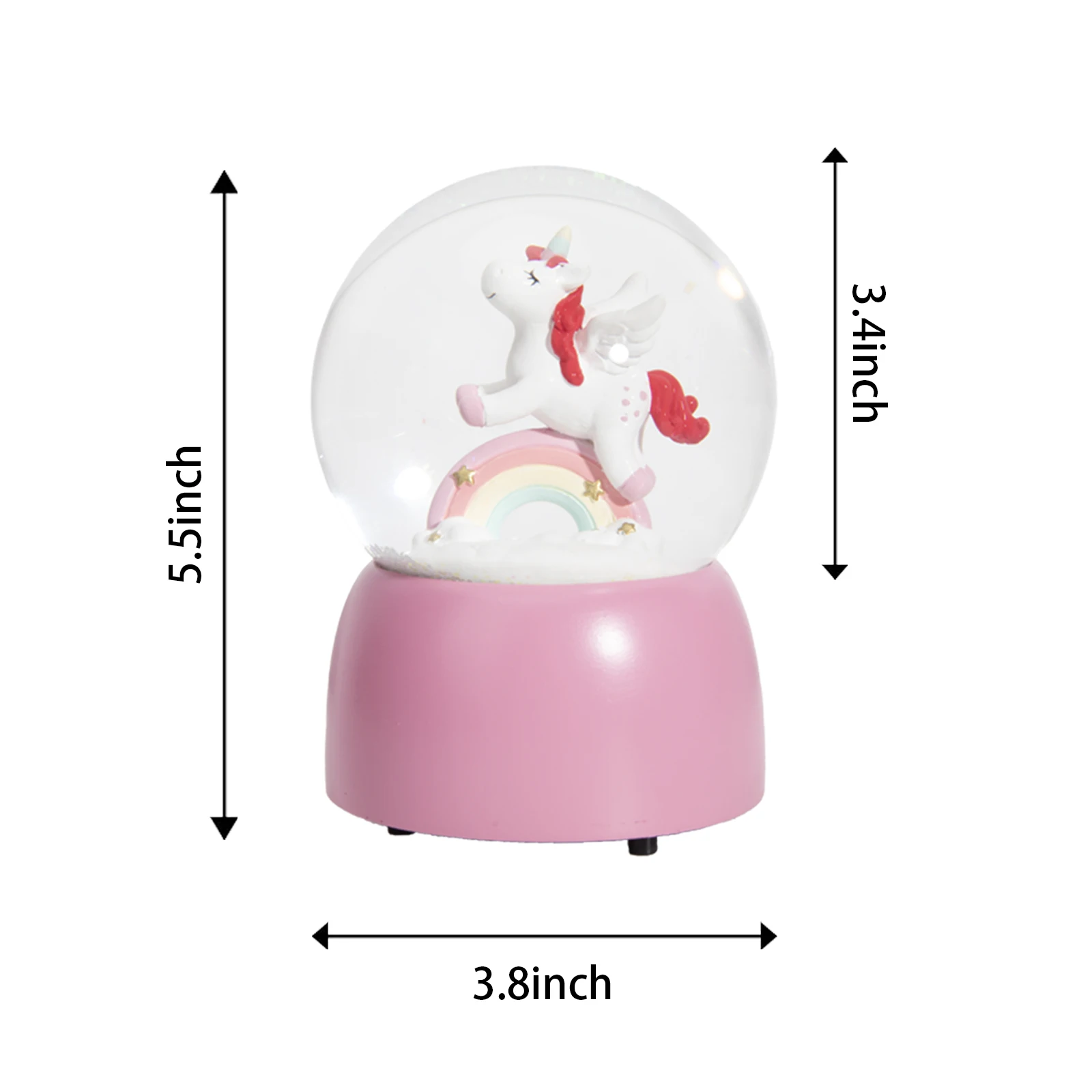 OEM custom resin dome cheap water globes pink pedestal music rainbow unicorn snow globes