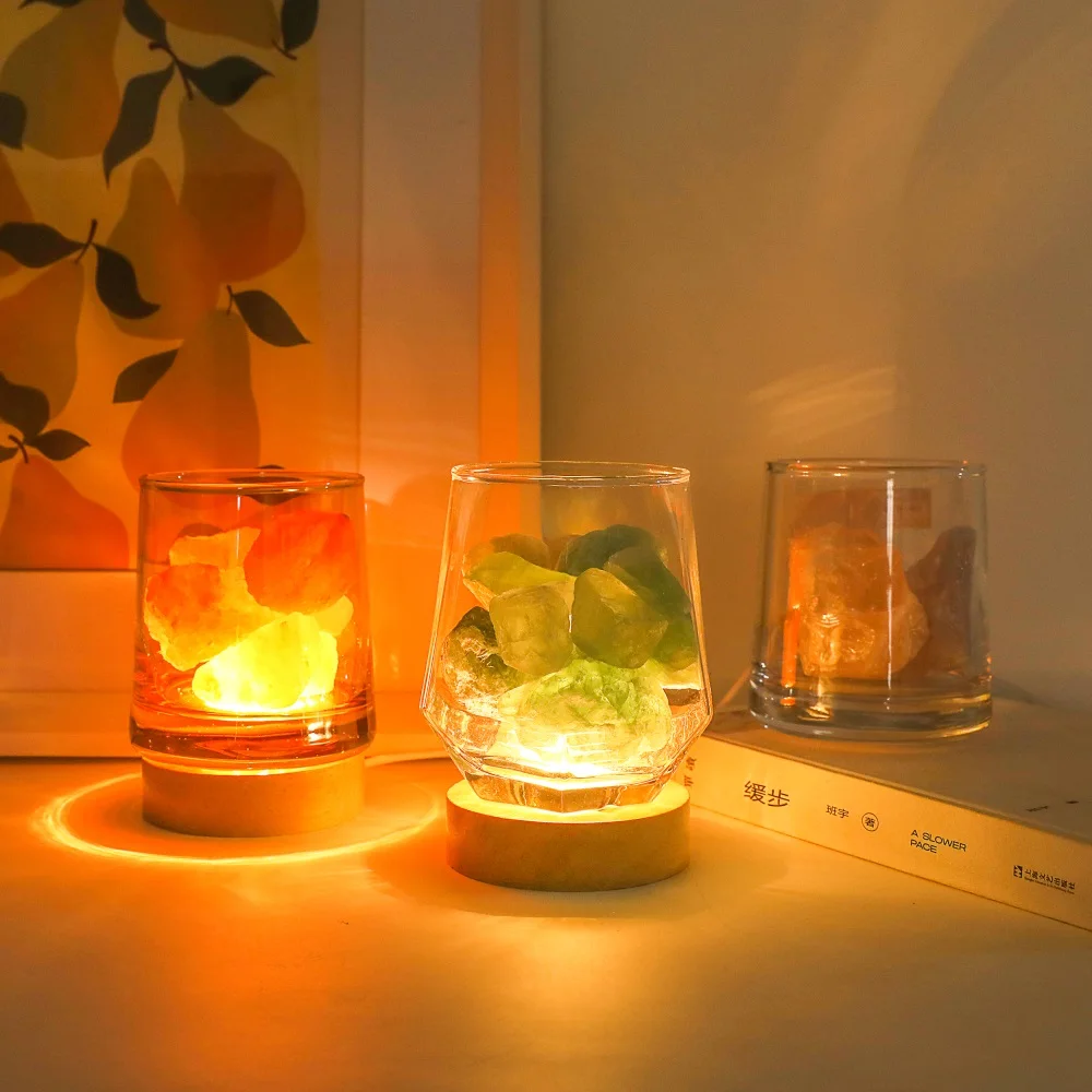 Maxery Fresh Forest Crystal Atmosphere Light Diffuser Green, Rose Clear Quartz Essential Oil Aromatherapy Calming Ambience Light