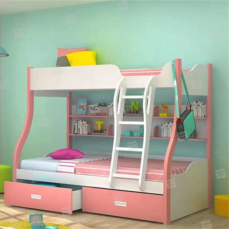 High Quality Modern Space Saving Kids Bedroom Furniture Mdf Bunk Beds Children Double Twins Bed With Drawers