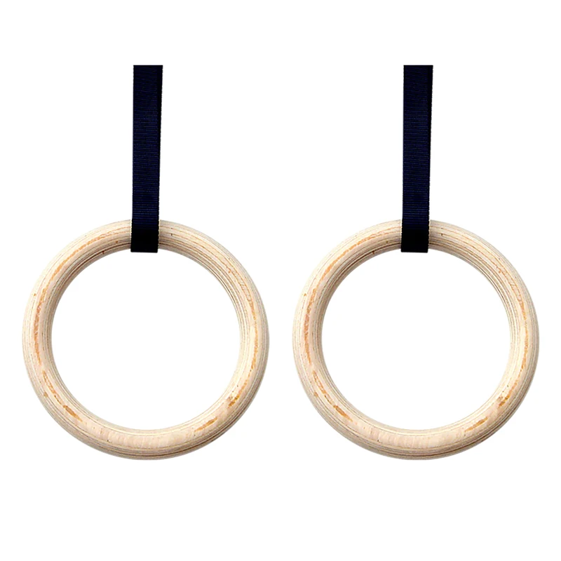 Customized Logo Workout Training HSH Sports Gym Ring Equipment Core Training Straps Wood Gymnastic Rings