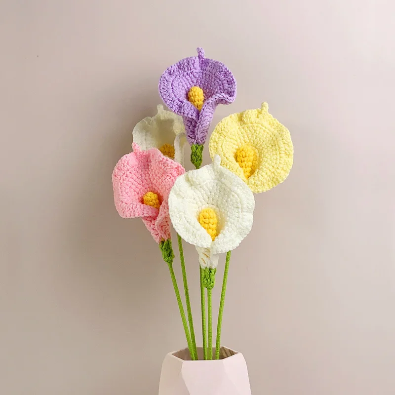 Multicolor Calla Flower Artificial Knitted Preserved Wool Bouquet for Home Wedding Decoration Teacher Graduation Gift