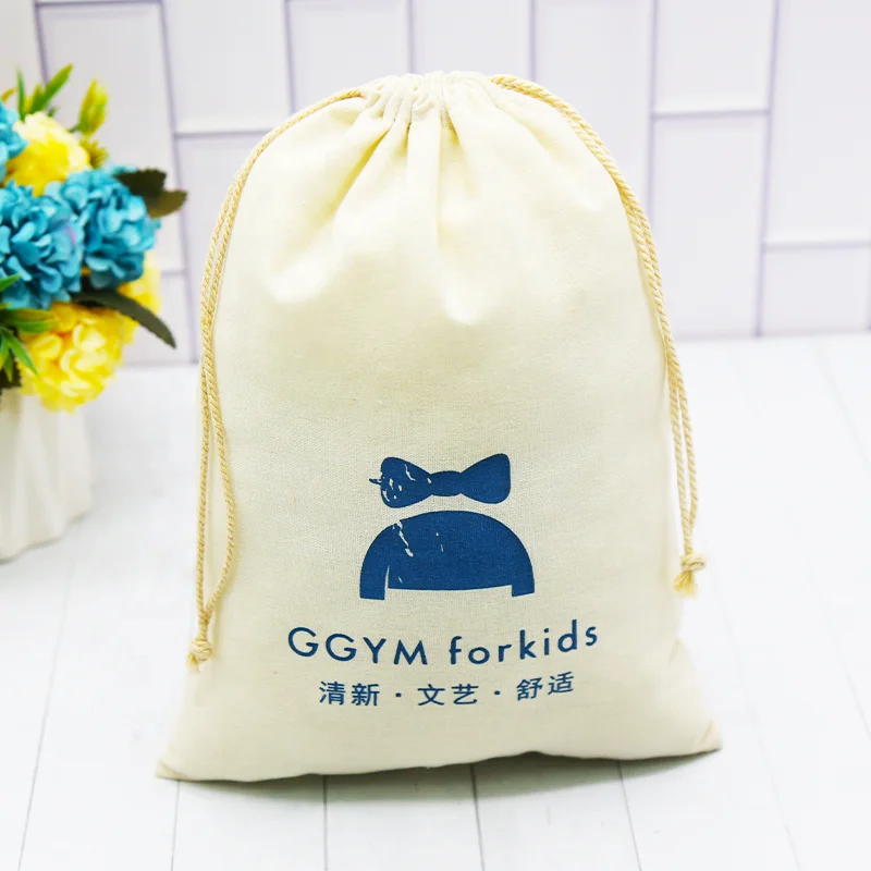 Directly factory custom logo printed packing drawstring calico dust bag with present party pouch