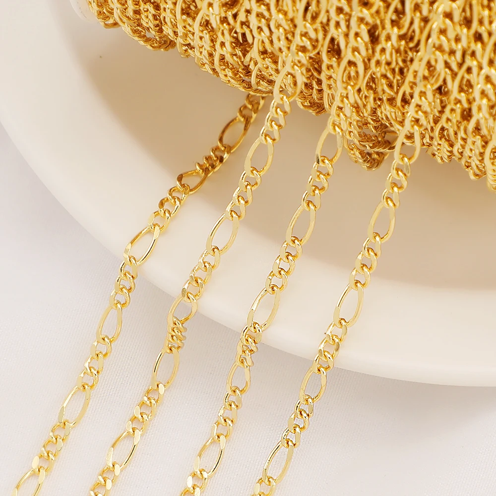 3+1 figaro design gold chain 18K gold plated brass chain Wholesale italian gold plated chain for jewelry making