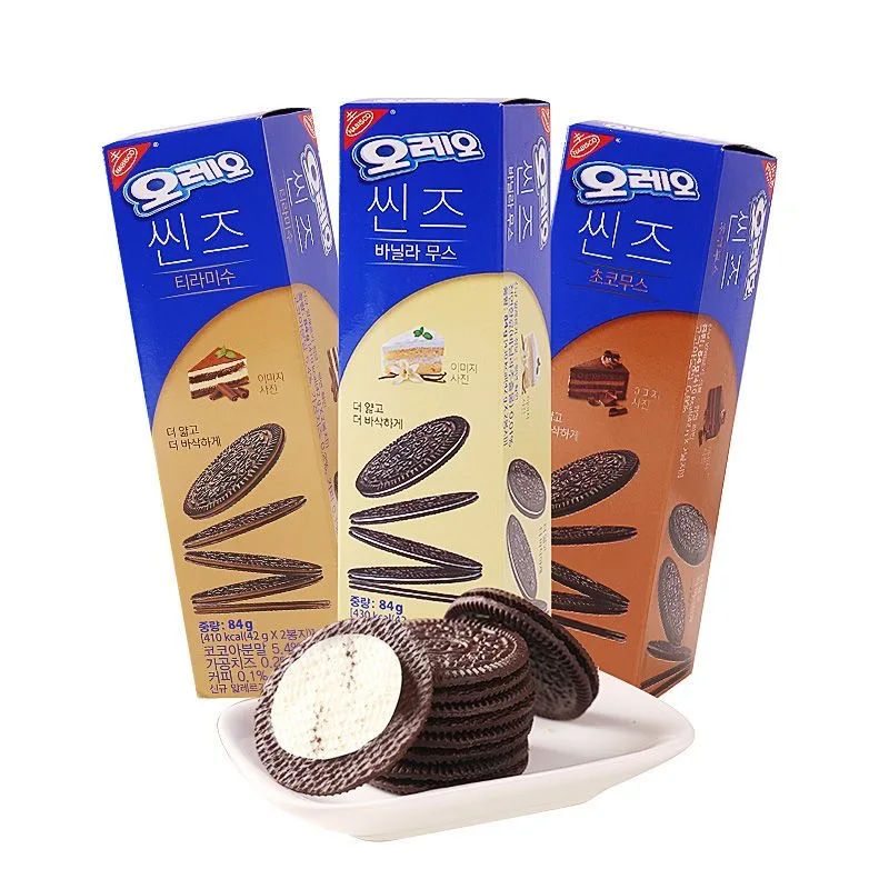 Wholesale Korean Oreos 100g Sandwich Cookies Chocolate Biscuit Oreos Cookies 100g Exotic Snack Tiramisu Cinnamon Flavor Cookies