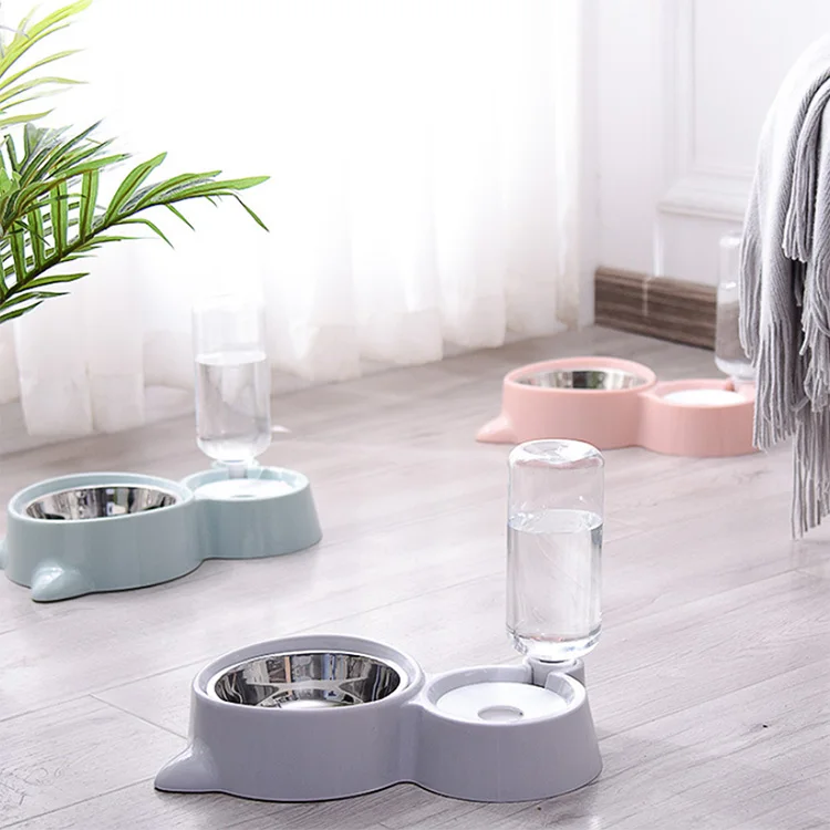 New 2-in-1 Cat Bowl Water Dispenser Automatic Storage Pet Dog Food Container with Waterer