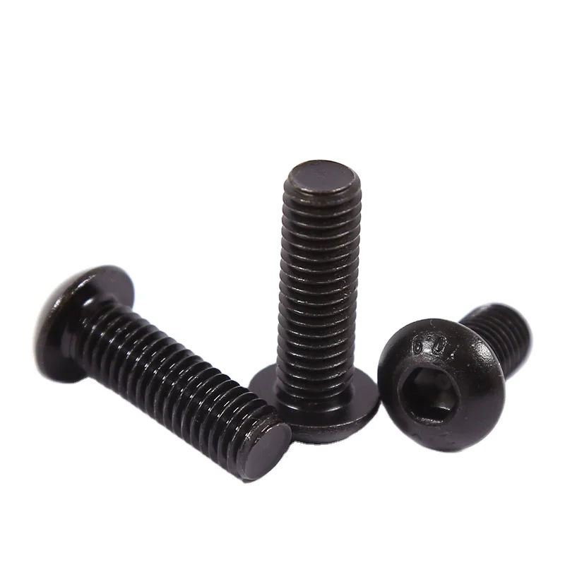 M2 M2.5 M3 M4 M5 M6 M8 M10 Grade 10.9 Alloy Steel Screws Hex Socket Round Head  Black Screw Furniture Fastener Bolt