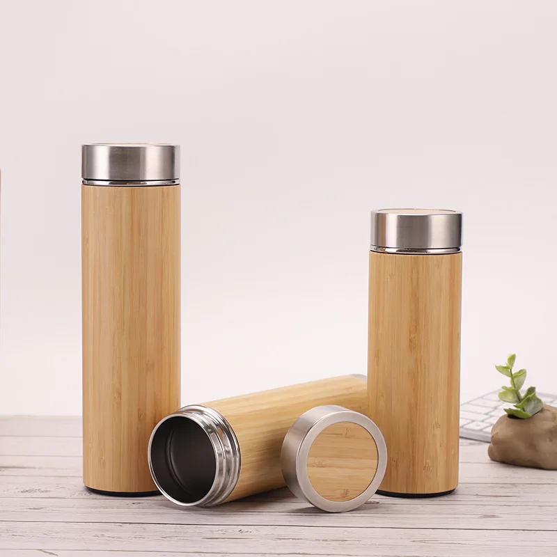 Eco-friendly Natural Vacuum with Tea Filter Custom Logo reusable water bottle wooden water bottles